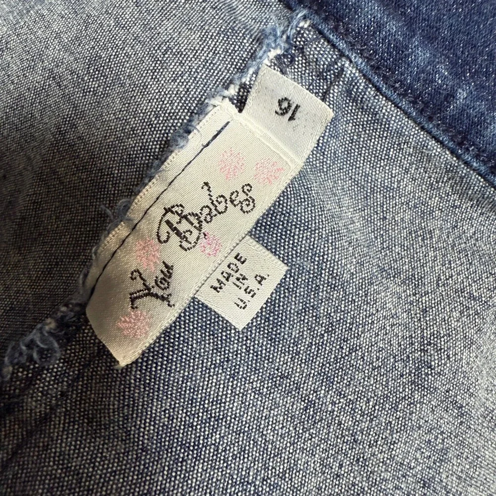 Vintage‎ You Babes Kids Bell Bottom Jeans Dark Wash Embroidered Flowers Size 16